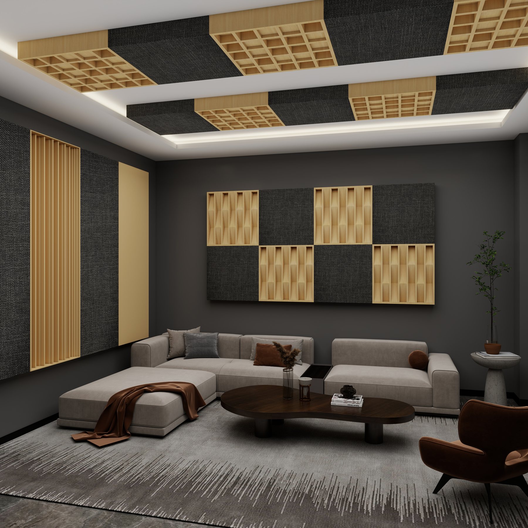 Hybrid ceiling and wall treatment